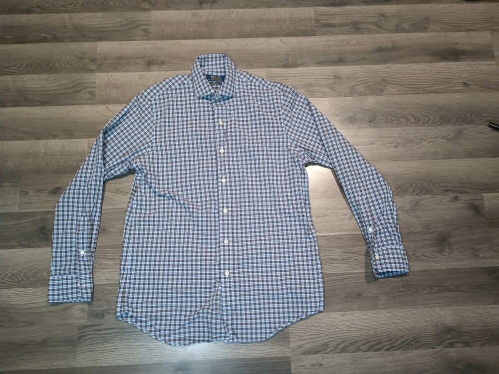 Polo Ralph Lauren Shirt Mens Medium Brown/ Blue/Gre Plaid Button Up Performance